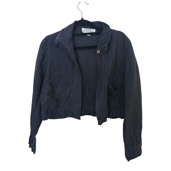 Yves Cossette Saks Fifth Ave Black Linen Button Up Top S Quiet Luxury Capsule - Picture 2 of 8